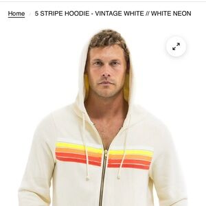 Aviator Nation Vintage White Hoodie with Multicolor Stripes